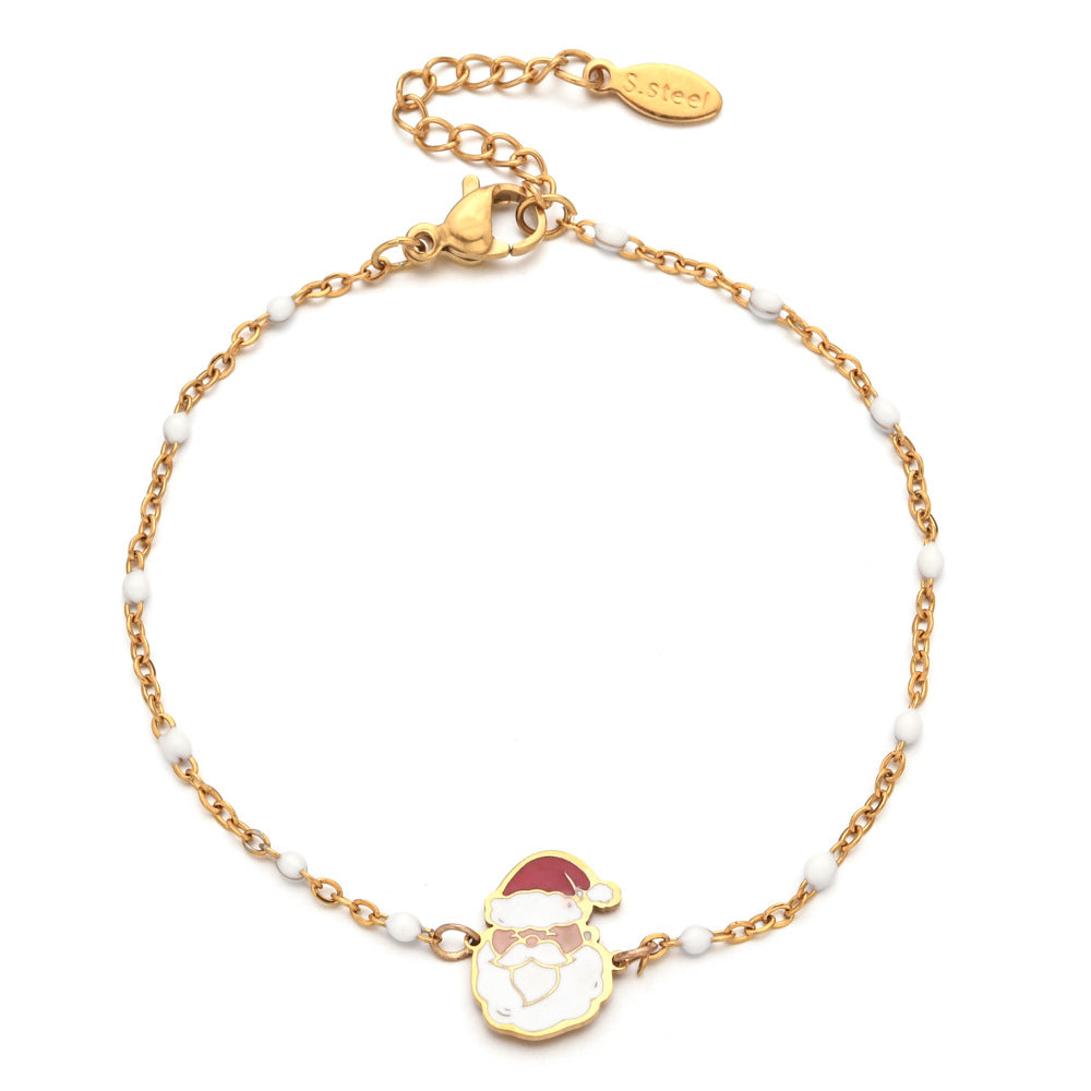 Wholesale Christmas Alloy Drip Oil Santa Claus Stainless Steel Rice Bead Bracelet